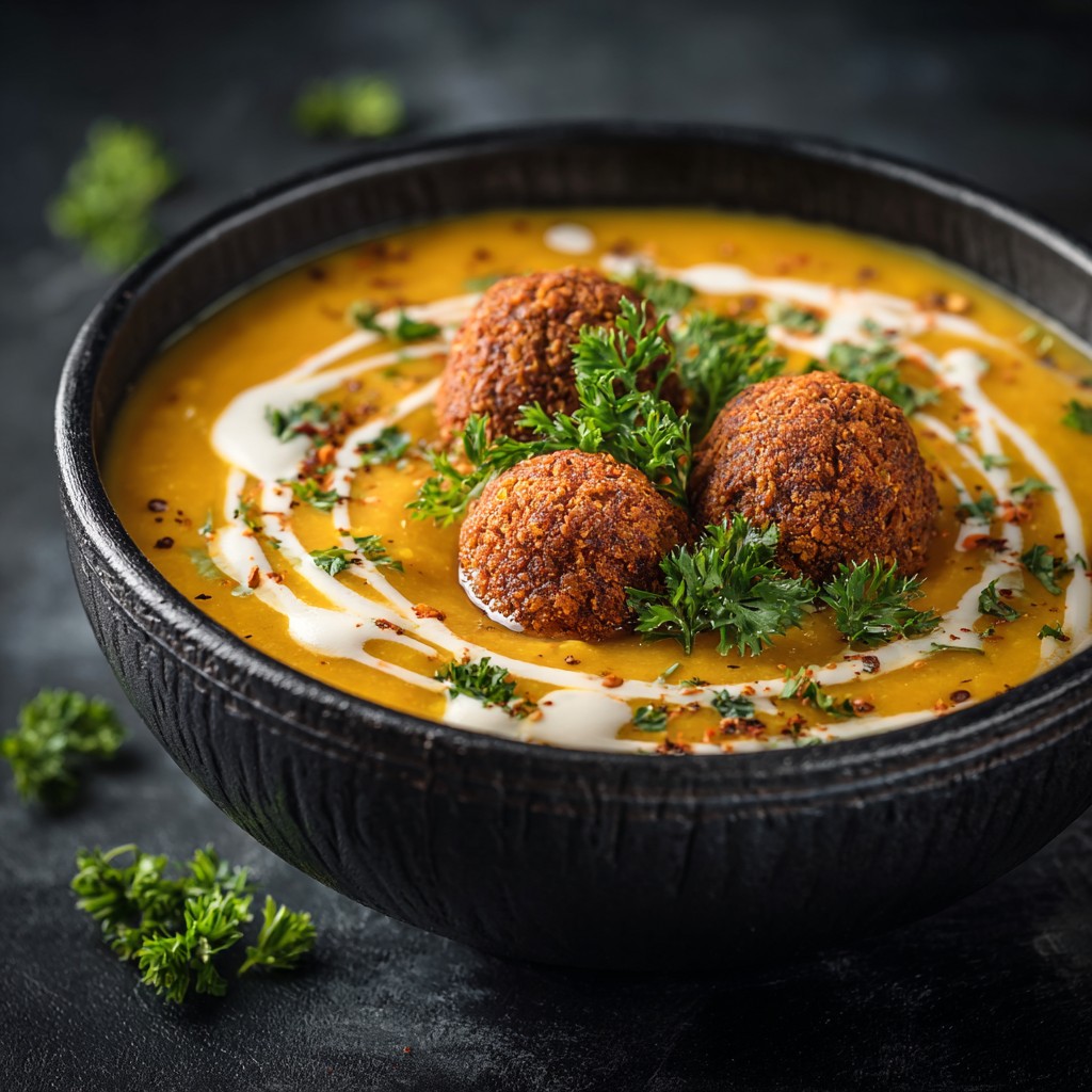 Pumpkin Ginger Soup & Falafel